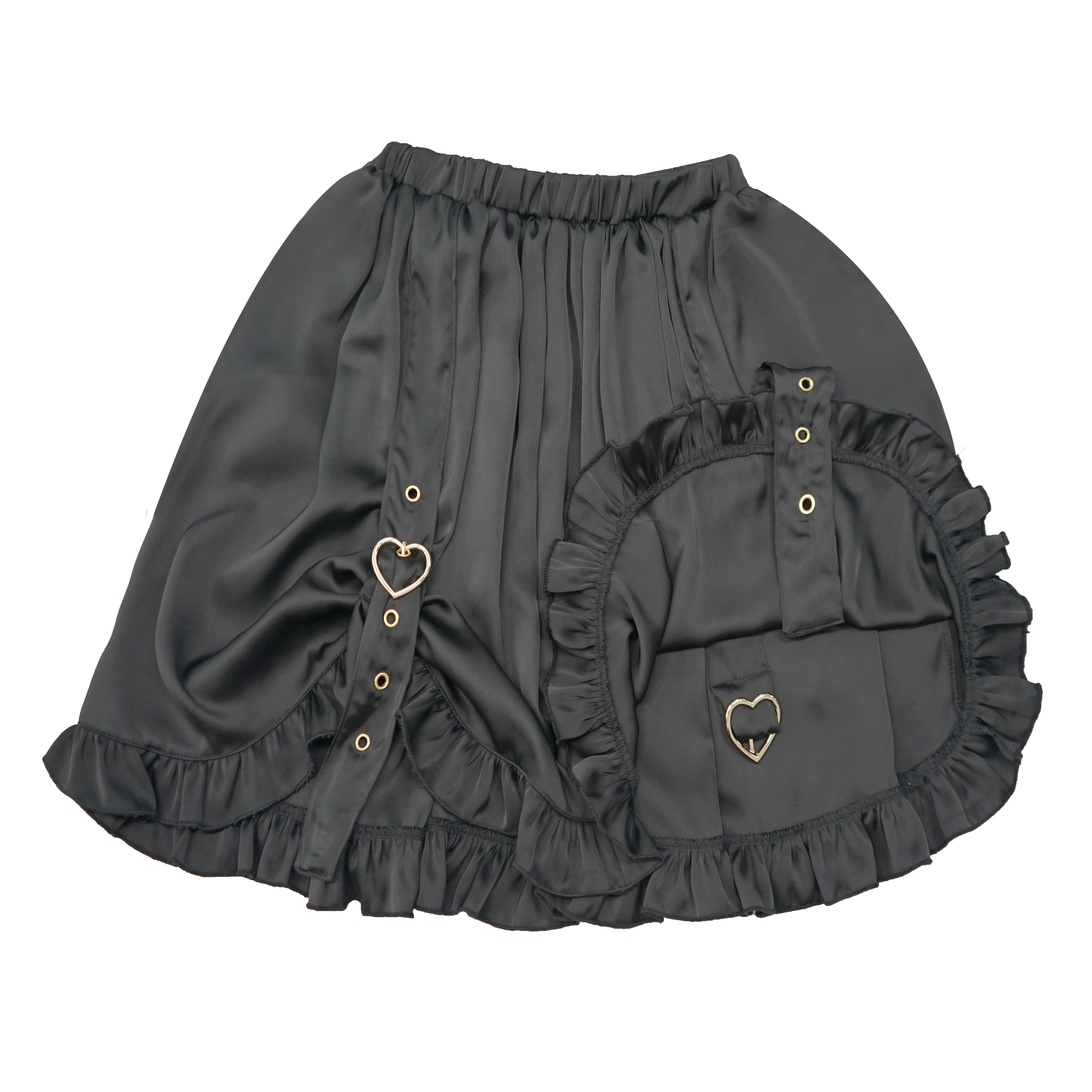 Gothic Heart Buckle Ruffle Mini Skirt Kawaii High Waist Pleated Lolita A-line Skater Skirt for Girls